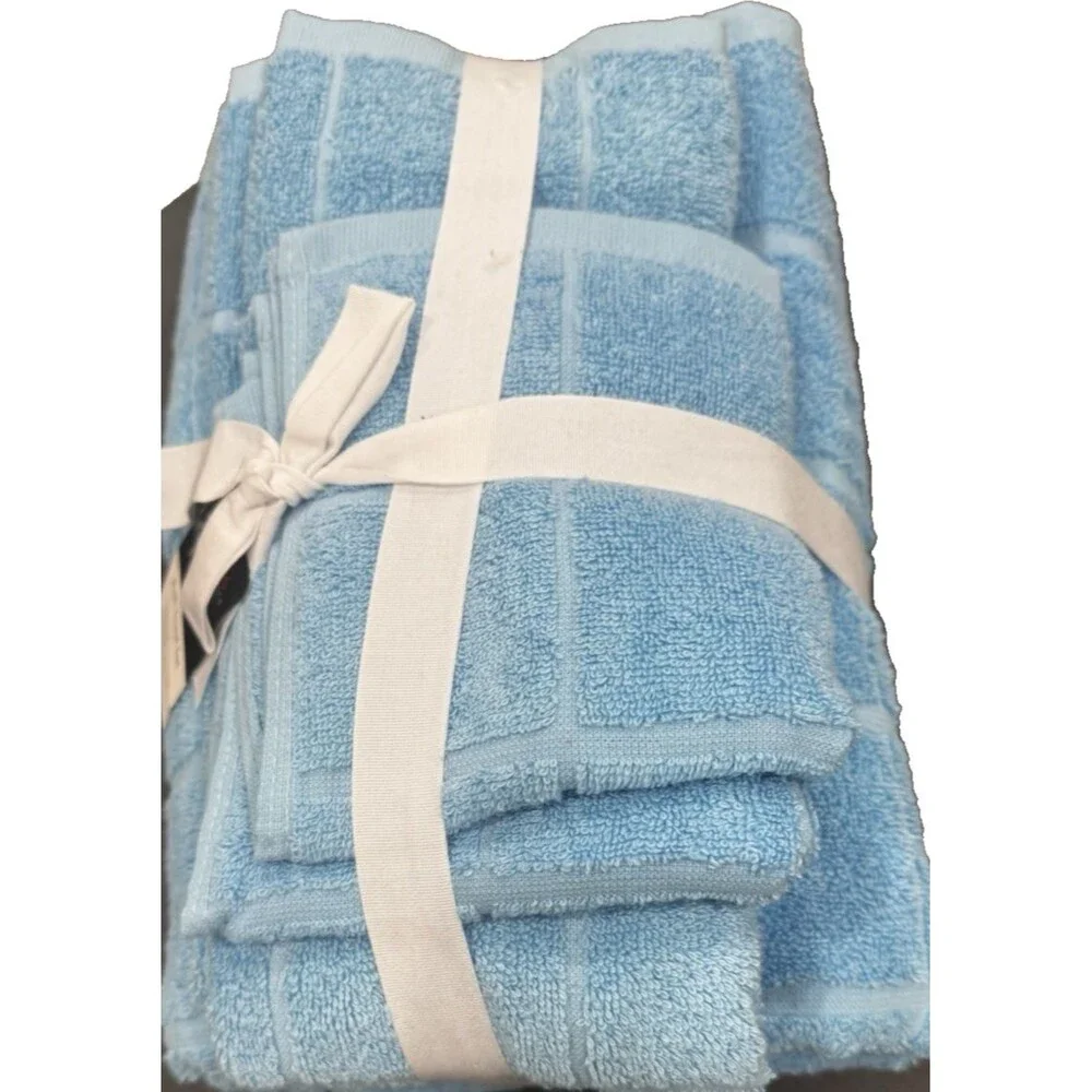 Home Expressions 6 Piece Bath Towel Set 100% Cotton Baltic Sky NEW